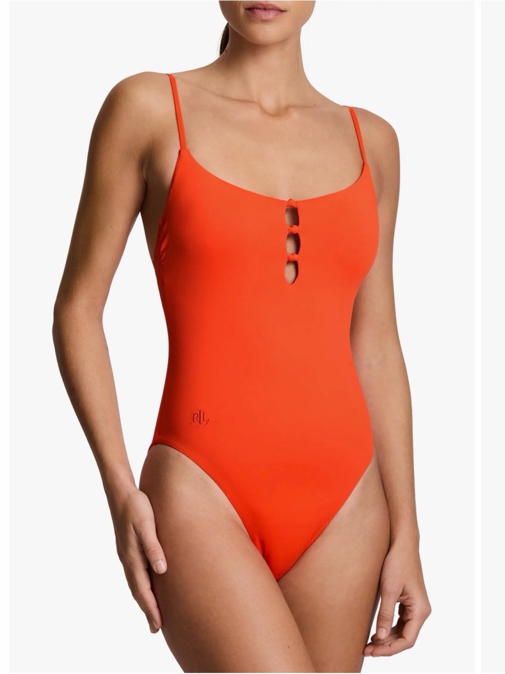 Ralph Lauren Vibrant Orange Cutout One-Piece Swimsuit